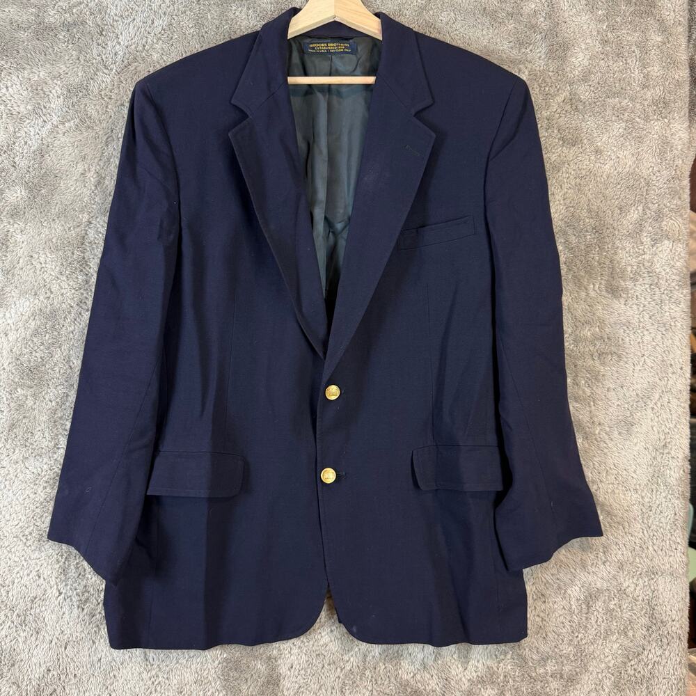 Brooks Brothers Wool Navy Blue Blazer Sport Coat Gold Buttons Vintage Union 44